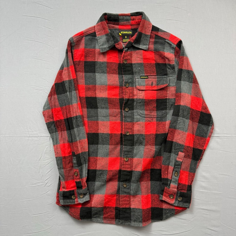 Stanley Mens Red Black Buffalo Plaid‎ Flannel Button Down Shirt Small
